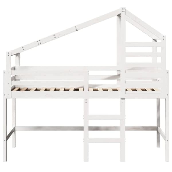 vidaXL højseng med stige og tag 90x200 cm massivt fyrretræ hvid