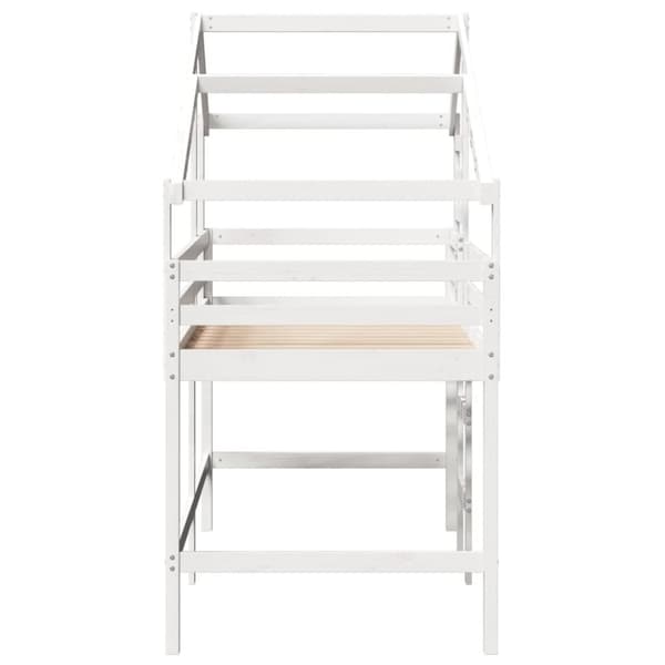 vidaXL højseng med stige og tag 90x200 cm massivt fyrretræ hvid