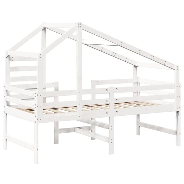 vidaXL højseng med stige og tag 90x200 cm massivt fyrretræ hvid