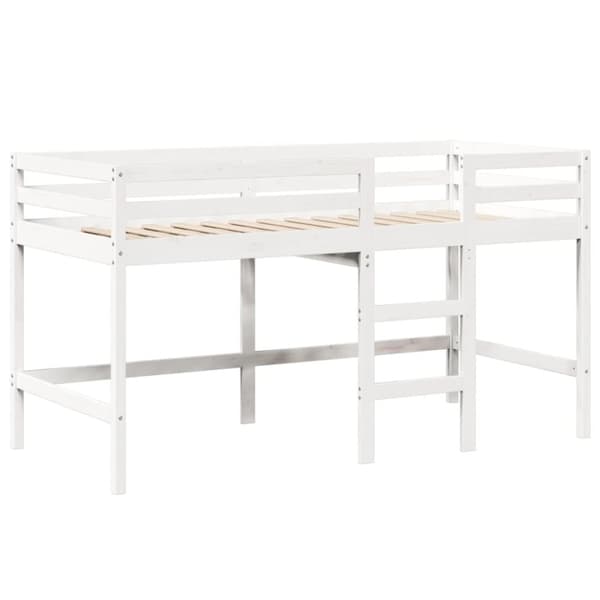 vidaXL højseng med stige og tag 90x200 cm massivt fyrretræ hvid