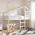 Miniatyrbillede 1 af 11: vidaXL højseng med stige og tag 90x200 cm massivt fyrretræ hvid