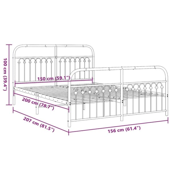 vidaXL sengeramme med sengegavl og fodgærde 150x200 cm metal sort