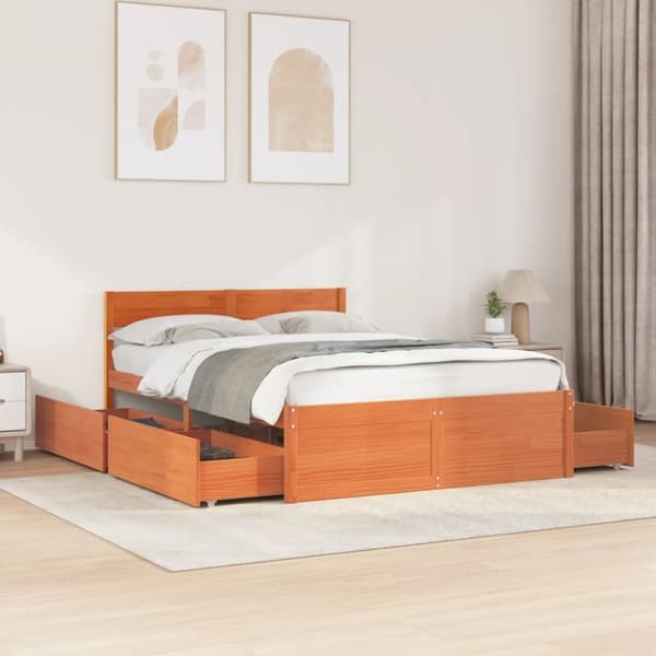 vidaXL sengeramme uden madras 140x190 cm massivt fyrretræ gyldenbrun