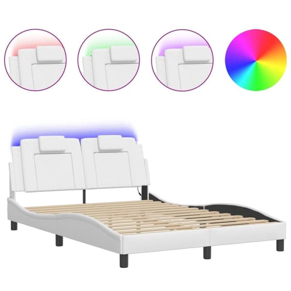 vidaXL sengestel med LED-lys 140x200 cm kunstlæder hvid