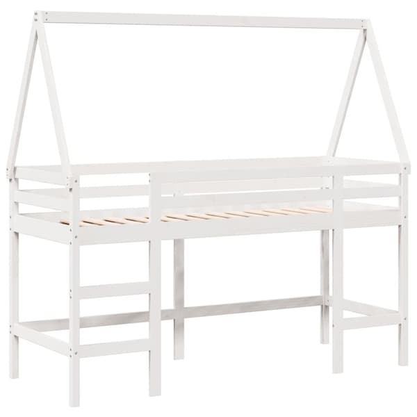vidaXL Våningssäng med stege och tak vit 90x190 cm massiv furu