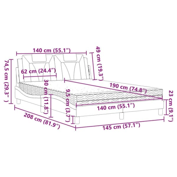 vidaXL Säng med madrass vit 140x190 cm konstläder