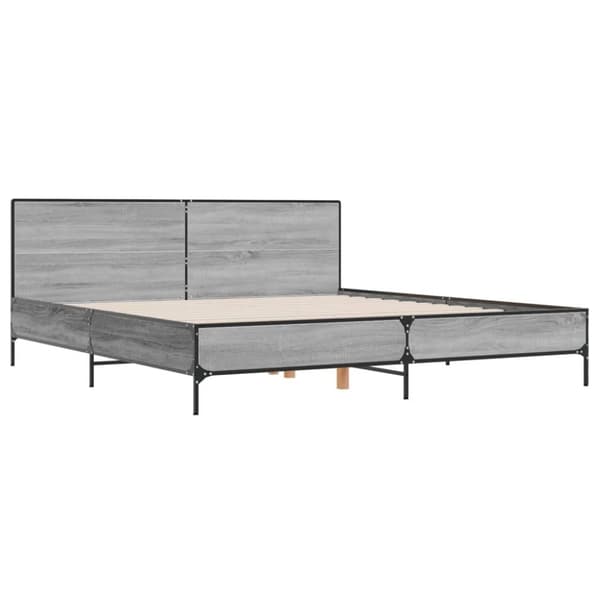 vidaXL Sängynrunko harmaa Sonoma 200x200 cm tekninen puu ja metalli