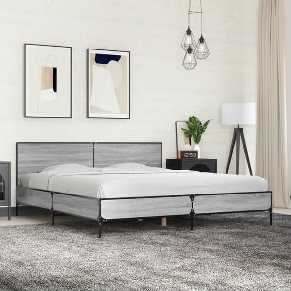 vidaXL Sengeramme grå sonoma 200x200 cm konstruert tre og metall