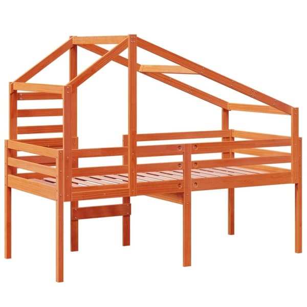 vidaXL Hög säng med tak vaxad brun 90x190 cm massiv furu
