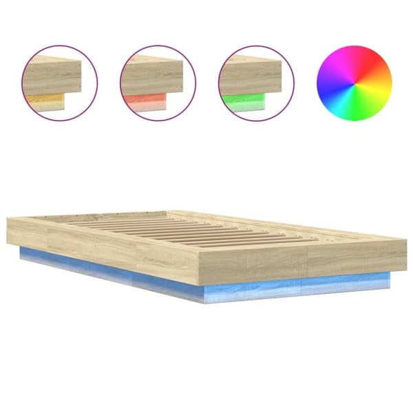 vidaXL Sengeramme med LED-lys sonoma eik 75x190 cm konstruert tre