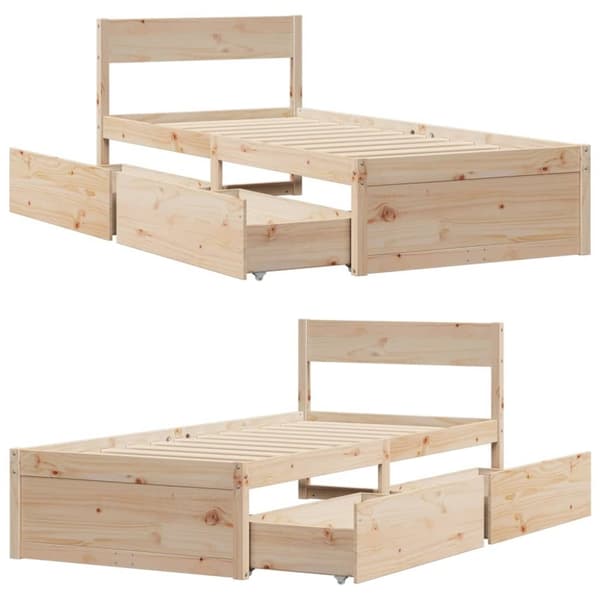 vidaXL Sängynrunko ilman patjaa 75x190 cm täysi mänty