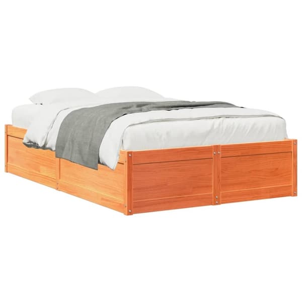 vidaXL Sängram utan madrass vaxbrun 120x200 cm massiv furu