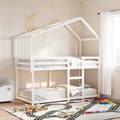 Miniatyrbillede 1 af 11: vidaXL køjeseng med tag 75x190 cm massivt fyrretræ hvid