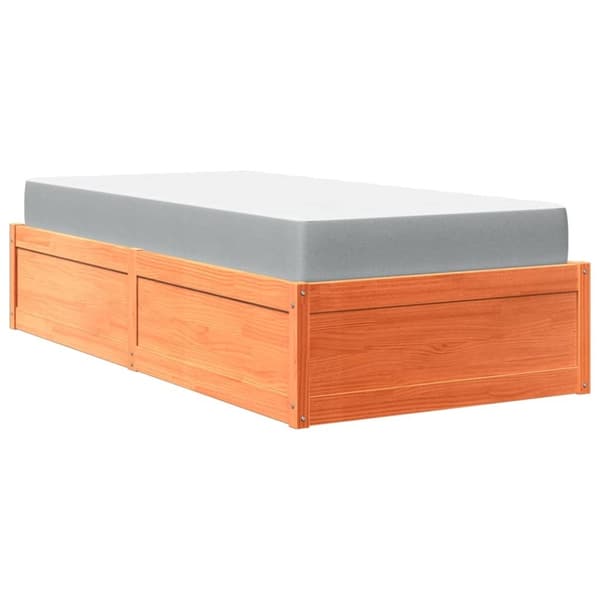 vidaXL Seng med madrass voksbrun 100x200 cm heltre furu