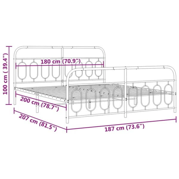 vidaXL Sengeramme i metall med hode- og fotgavl hvit 180x200 cm