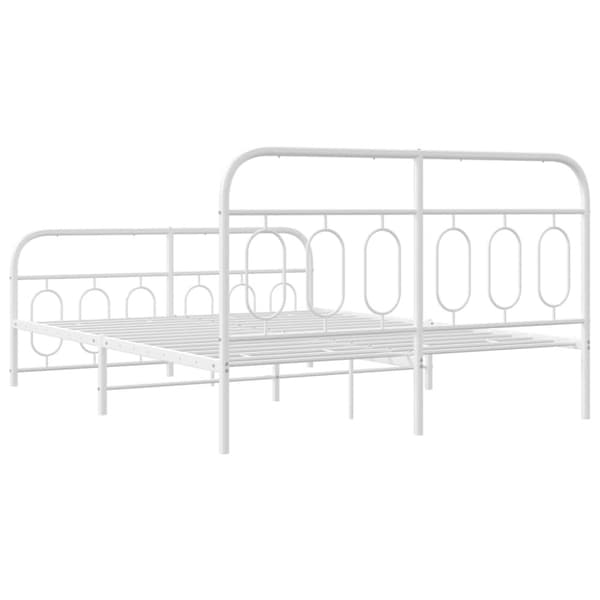 vidaXL Sengeramme i metall med hode- og fotgavl hvit 135x190 cm