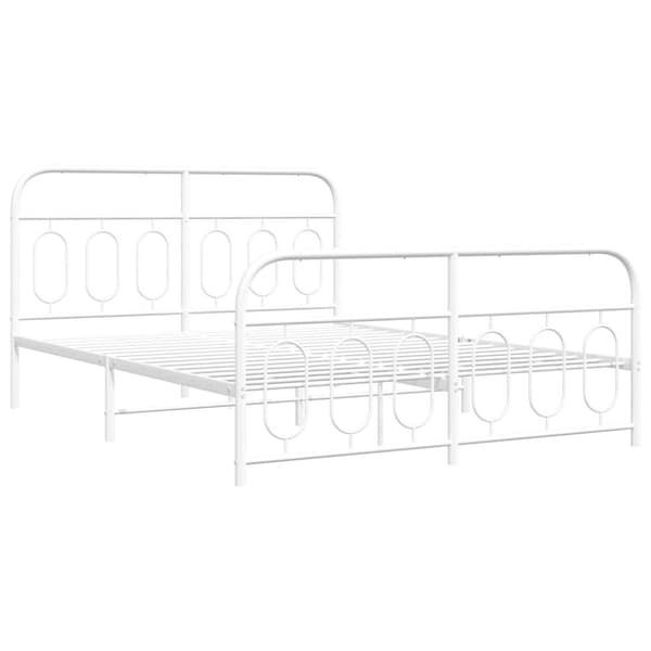 vidaXL Sengeramme i metall med hode- og fotgavl hvit 135x190 cm