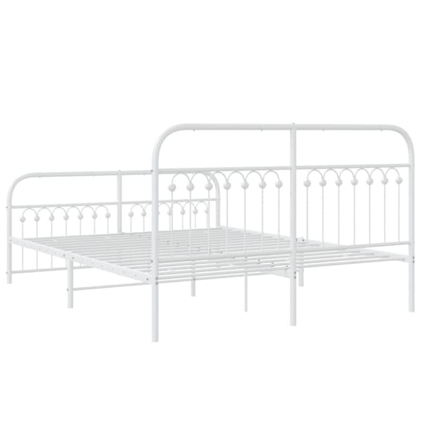 vidaXL Sengeramme i metall med hode- og fotgavl hvit 150x200 cm