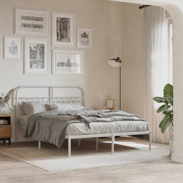 vidaXL Sengeramme i metall med hodegavl hvit 135x190 cm