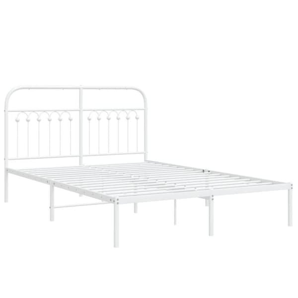 vidaXL Sengeramme i metall med hodegavl hvit 135x190 cm