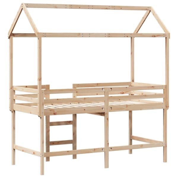 vidaXL højseng med stige og tag 90x190 cm massivt fyrretræ
