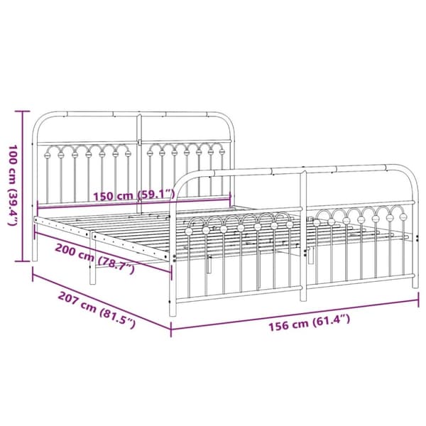 vidaXL sengeramme med sengegavl og fodgærde 150x200 cm metal hvid