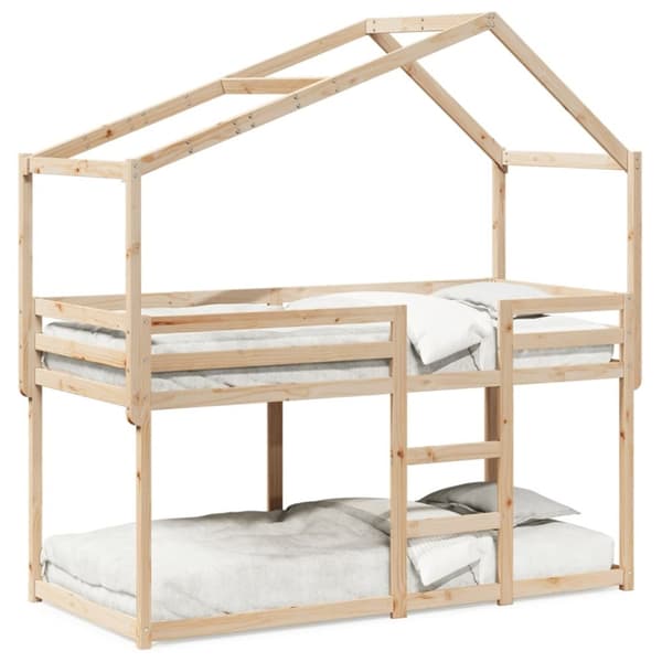 vidaXL Våningssäng med tak 90x190 cm massiv furu