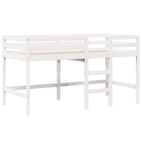 vidaXL Parvisänky tikkailla ja katoksella valk. 90x200 cm täysi mänty