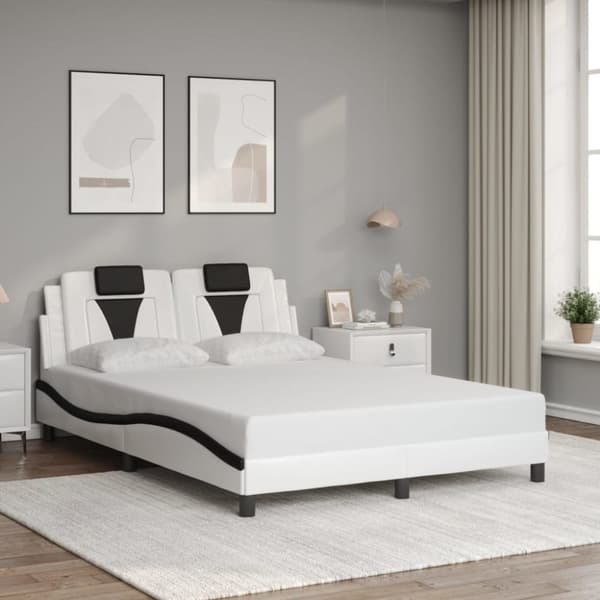 vidaXL sengestel med LED-lys 140x200 cm kunstlæder hvid og sort