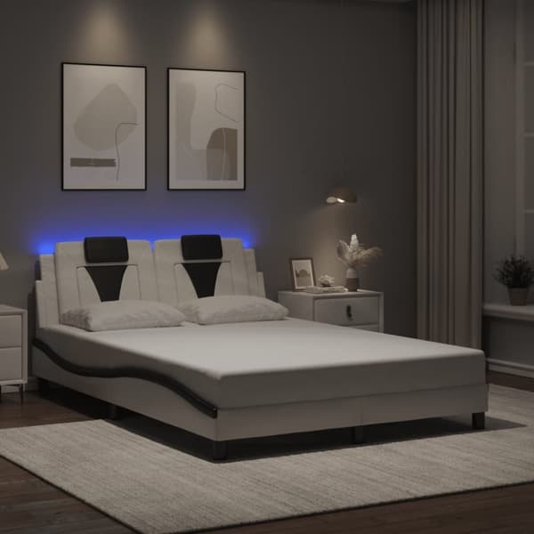 vidaXL sengestel med LED-lys 140x200 cm kunstlæder hvid og sort
