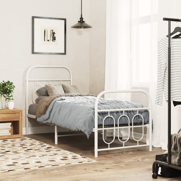 vidaXL Sengeramme i metall med hode- og fotgavl hvit 75x190 cm