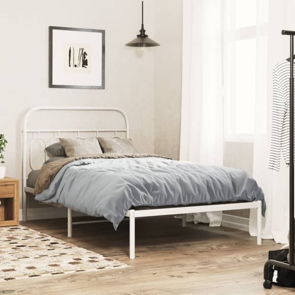 vidaXL Sengeramme i metall med hodegavl hvit 100x190 cm