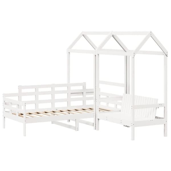 vidaXL Sett med dagseng og benk med tak hvit 80x200 cm heltre furu