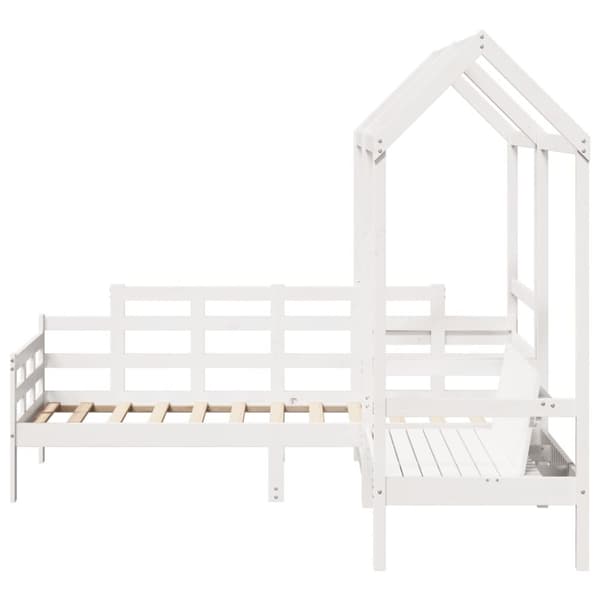 vidaXL Sett med dagseng og benk med tak hvit 80x200 cm heltre furu