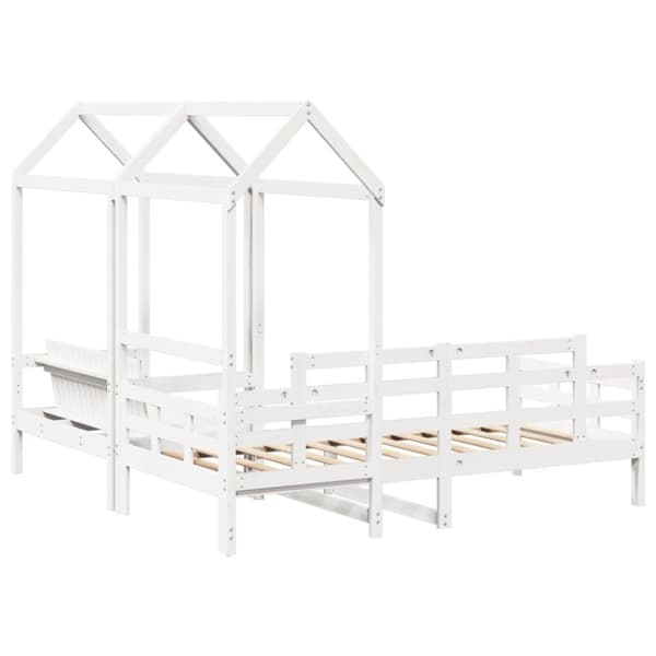 vidaXL Sett med dagseng og benk med tak hvit 80x200 cm heltre furu
