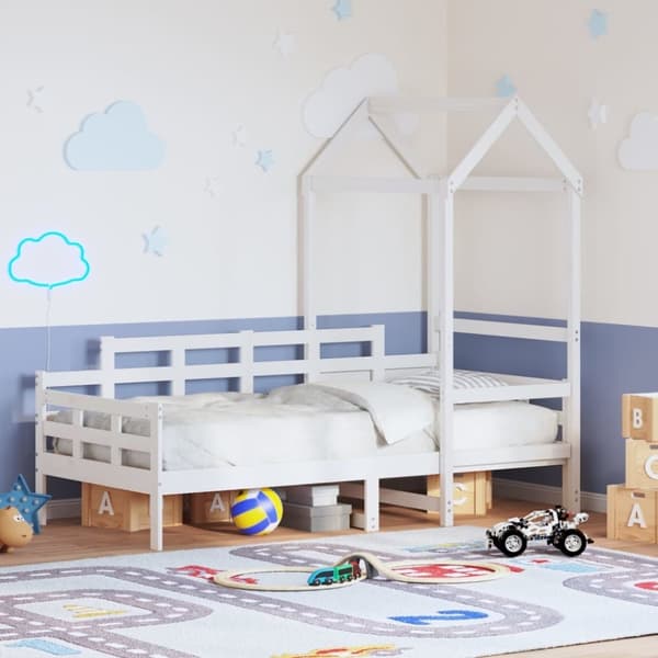vidaXL daybed med tag 80x200 cm massivt fyrretræ hvid