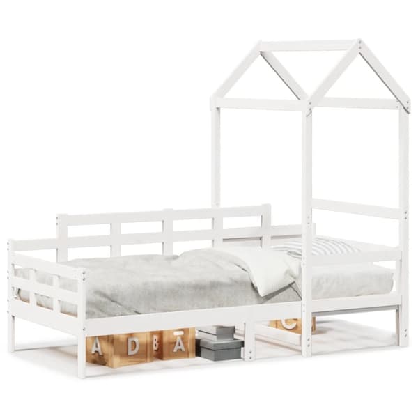 vidaXL Dagbädd med tak vit 90x200 cm massiv furu
