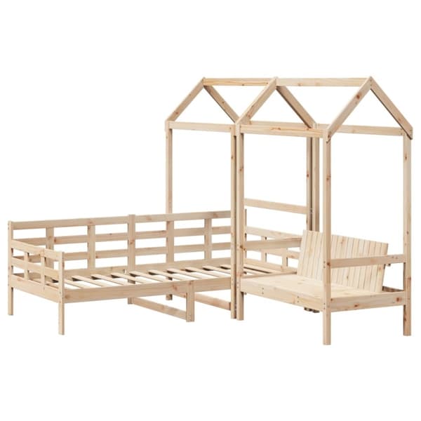 vidaXL Sett med dagseng og benk med tak 90x190 cm heltre furu