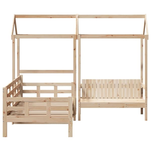 vidaXL Sett med dagseng og benk med tak 90x190 cm heltre furu