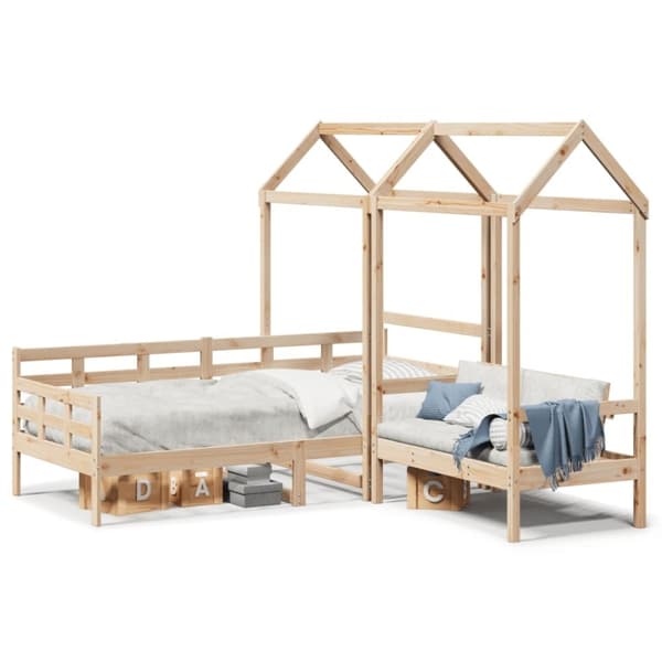 vidaXL Sett med dagseng og benk med tak 90x190 cm heltre furu