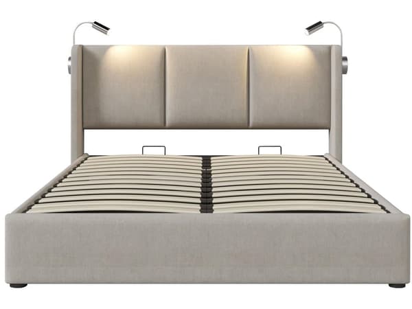 140x200cm linned sovesofa - med læselamper og USB opladningsstik - med fjederfod - Beige