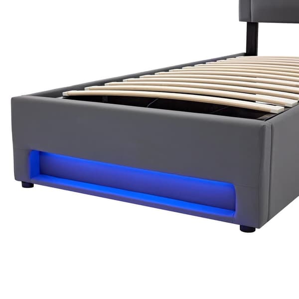 Brystseng 90x200 cm i kunstlæder med LED - med opladningsstik (kablet & trådløs) - Grå