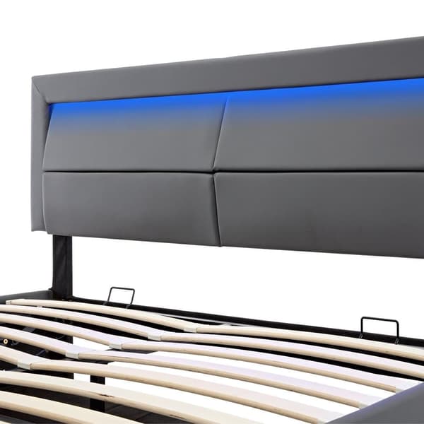 Bröstsäng 140x190 cm i konstläder med LED - med laddningsuttag (trådbundna & trådlösa) - Grå