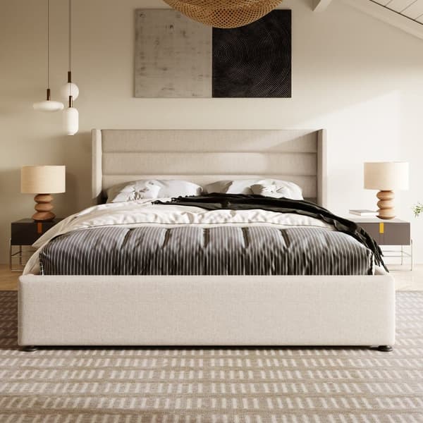 140x200cm bäddsoffa i linne med resårbotten - Beige