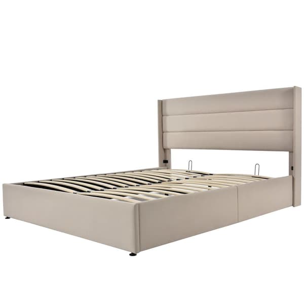 Boksseng 160x200cm i hør med bundplade - Beige