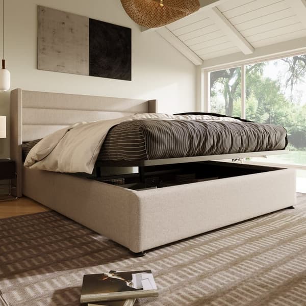 Boksseng 160x200cm i hør med bundplade - Beige
