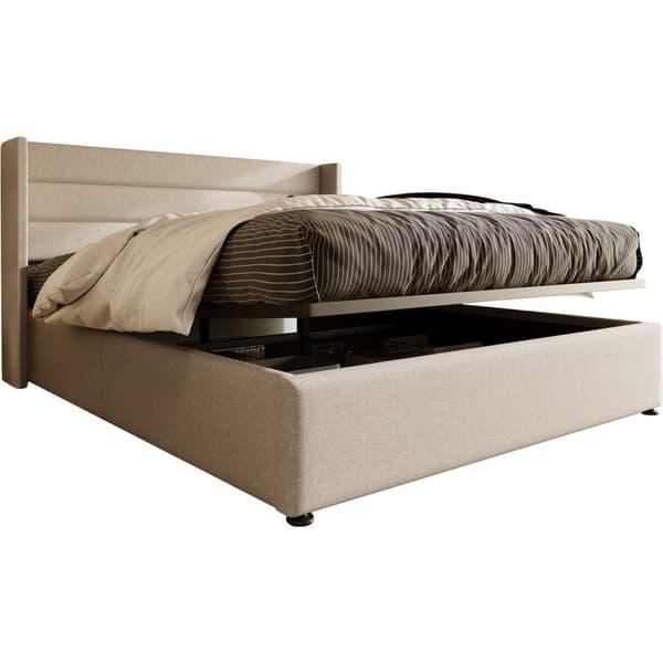 Boksseng 180x200cm i hør med bundplade - Beige