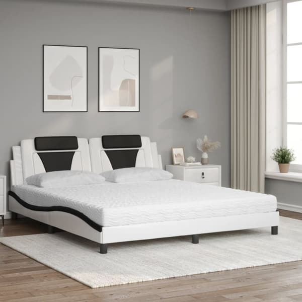 vidaXL seng med madras 180x200 cm kunstlæder hvid og sort