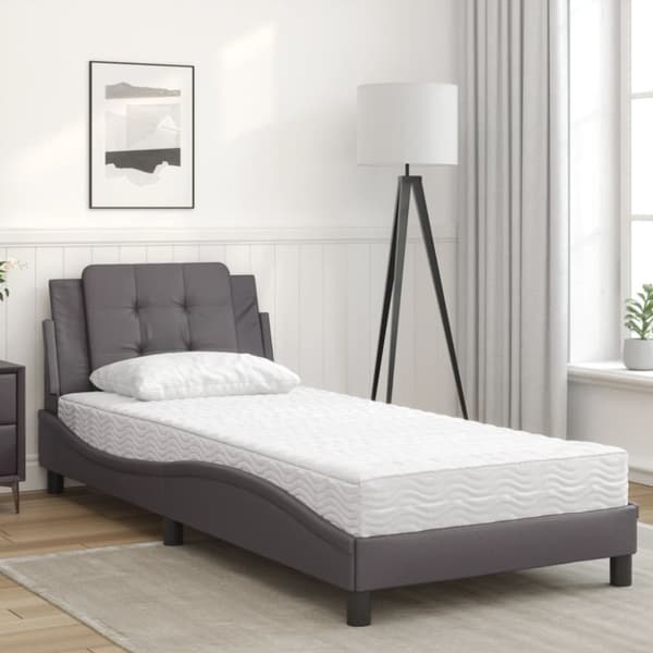vidaXL seng med madras 100x200 cm kunstlæder grå