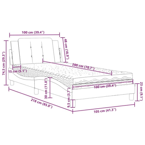 vidaXL seng med madras 100x200 cm kunstlæder grå